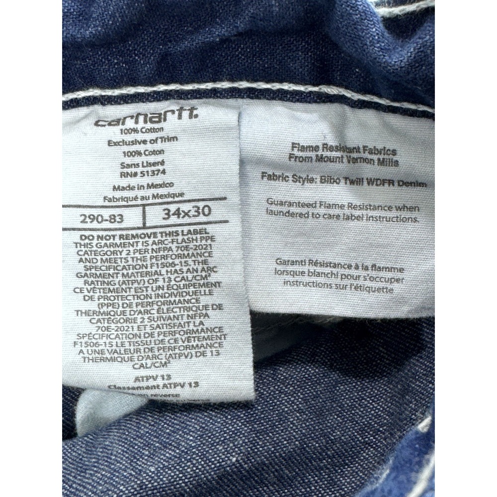Carhartt FR Carpenter Jeans Men 34x30 Blue Med Wash Relaxed Straight Work Denim - Picture 9 of 9
